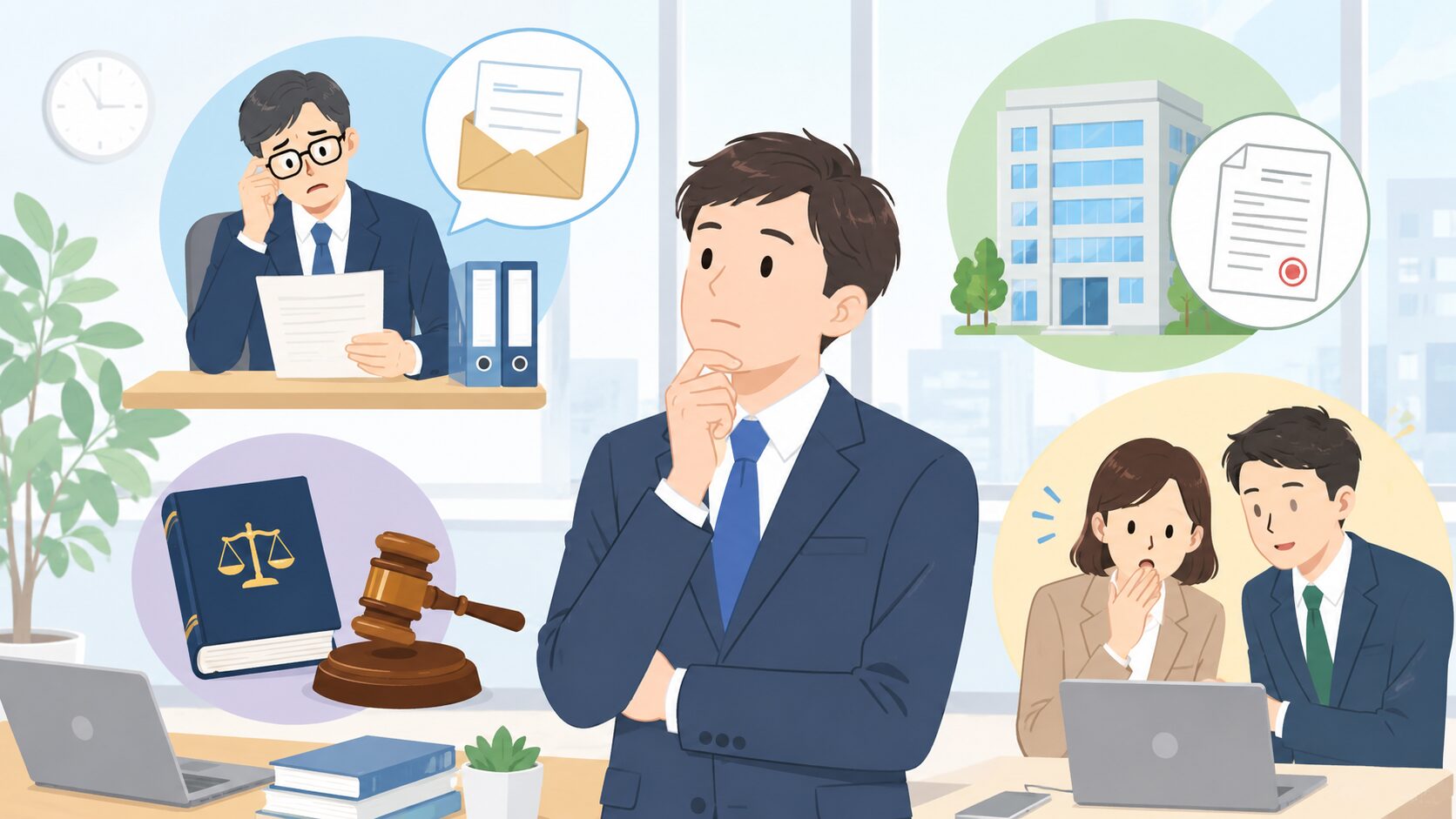 自己破産が会社や仕事に知られる可能性がある主な場面のイメージ画像
