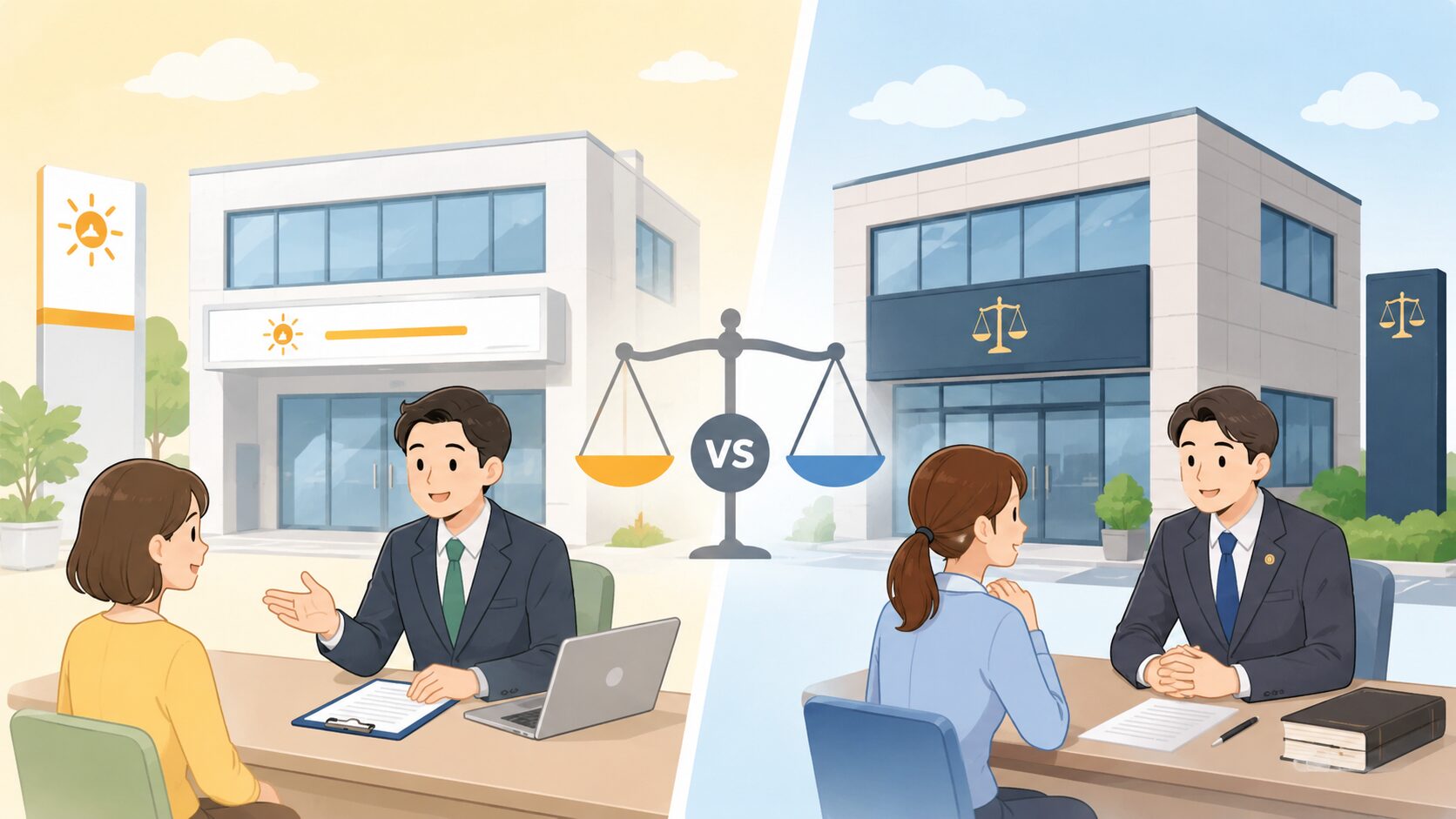 法テラスを利用する場合と法律事務所へ直接相談する場合では制度面に違いがありますのイメージ画像