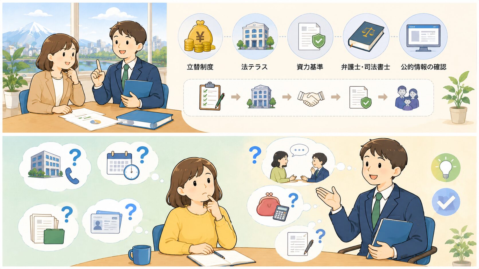 弁護士や司法書士費用等の立替制度と公的情報を確認するのイメージ画像