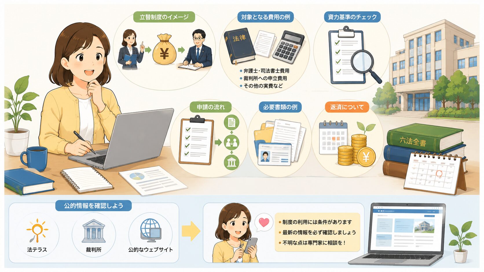 弁護士や司法書士費用等の立替制度と公的情報を確認するのイメージ画像